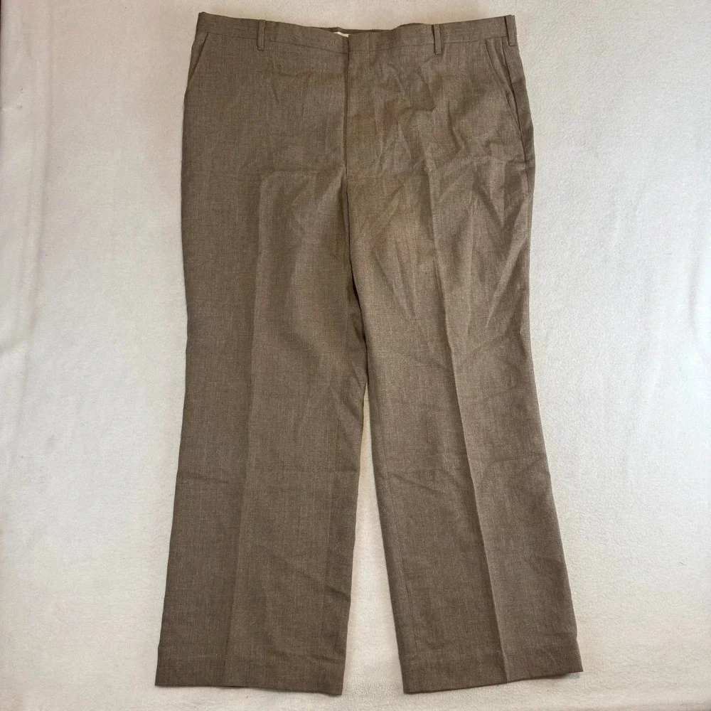 80s union made Mens Brown Heather Flat Front Trousers 42x31 Made in USA